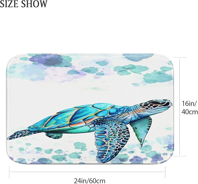 Britimes Bath Mat for Bathroom Sea Turtle Washable Floor Rug Carpets Floor Mat Bathroom Decorations 16x24 inches for Kitchen Bedroom Indoor