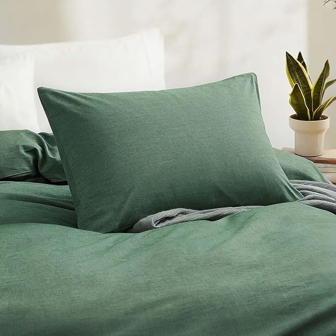 LOVQUE 100% Washed Cotton Duvet Cover Twin Size, Mint Green Fade-Resistant Natural Bedding Set (No Comforter), 68x90 Inches