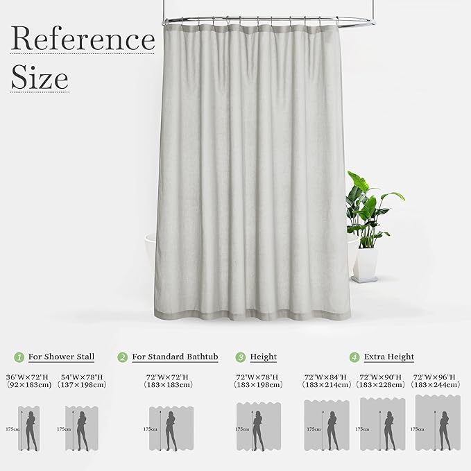 KGORGE Semi Sheer Shower Curtain for Bathroom - Linen Blend Fabric Lightweight Waterproof Privacy Assured Button Hole Shower Curtains for Bathtub, Grey, 72 x 78 inches Long, Hooks Included