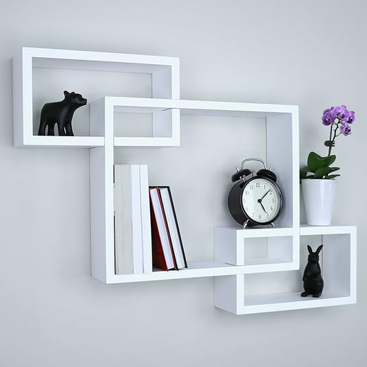 Ballucci Wooden Interweave Floating Wall Mounted Shelves, Horizontal and Vertical Display Storage Shelf for Living Room Bedroom Entryway Hallway Bathroom, 26" x 16", White