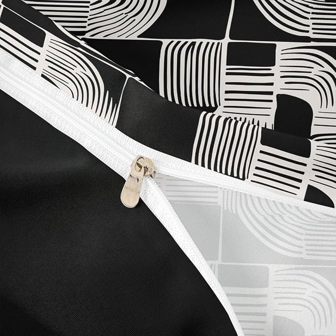 Erosebridal Black White Boys Duvet Cover Toddler Size Bohemian Geometric Bedding Set 2 Piece Mid Century Abstract Comforter Cover Boho Stripes Minimalist Bed Sets for Kids Teens Adult Men Bedroom