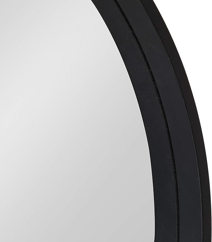 Kate and Laurel Travis Round Wood Wall Mirror, 25.6" Diameter, Black, Modern Wall Décor Accent