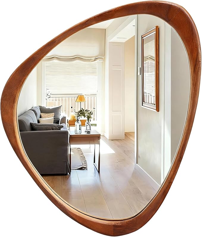 24x19 Inch Asymmetrical Mirror, Full Length Irregular Wall Mirror, Boho Decor for Bedroom, Mid Century Modern Floor Mirror for Living Room, Entryway and Hallway Decor