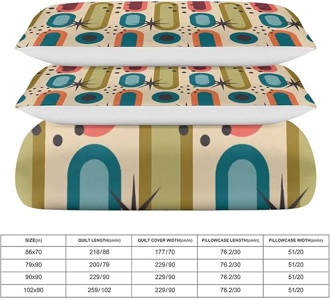 Mid Century Duvet Cover Sets Modern Mid Century Retro Grid Printed Lightweight Soft Quilt Cover Geometric Minimalist Abstract Soft Microfiber 3 Piece (1 Duvet Cover 79x90in + 2 Pillow Sham 20x30in)