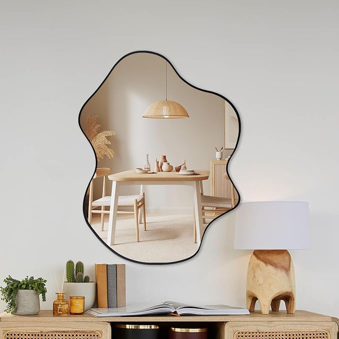 Tanmicoshomy Black Bathroom Mirror 22x30 Inch, Asymmetrical Wavy Wall Mirrors for Bathroom, Bedroom or Living Room, Vertical or Horizontal Hanging