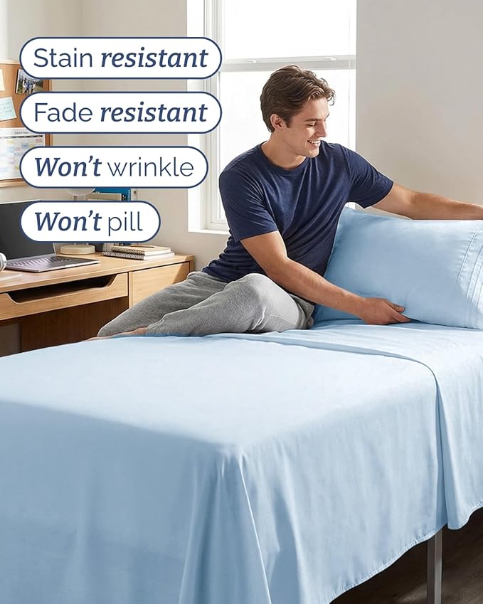 Twin XL Size 3 Piece Sheet Set - Comfy Breathable & Cooling Sheets - Hotel Luxury Bed Sheets for Women & Men - Deep Pockets, Easy-Fit, Soft & Wrinkle Free Sheets - Light Blue Oeko-Tex Bed Sheet Set