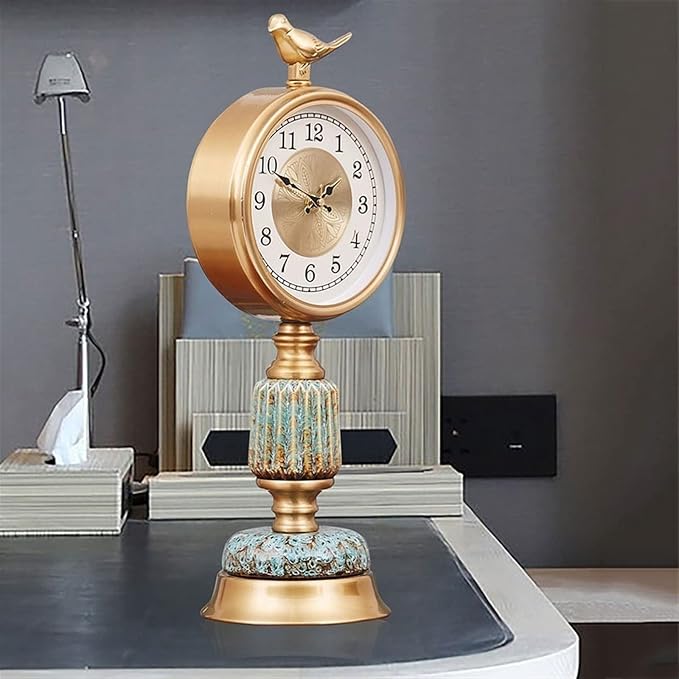 Desk Clock European Style Retro Decorative Clock Table Top Vertical Clock Ornaments Light Luxury Creative Ceramic Clock Body Suitable Home Bedroom Decor (Color : Brass)