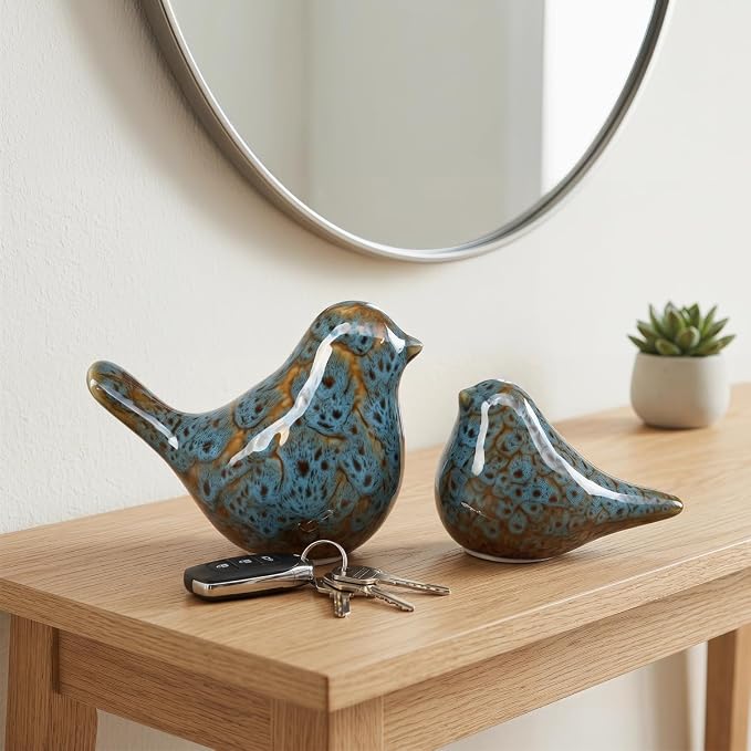 statueBird Statues, Modern Home Decor, Suitable for desks, Bookshelves, bedrooms, Living Rooms, cabinets, and Fireplace Mantel Decorations. Ceramic Animal Statues. (Blue)