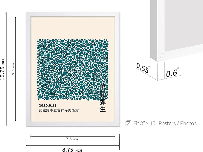 Poster Master Vintage Poster - Retro Pop Art Print - Gift for Artist, Friend - Infinity Dots, Japanese, Polka, Modern, Abstract - Wall Decor for Home, Office, 8x10 White Framed