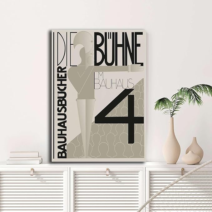Canvas Painting Wall Mural Print Bauhaus Graphic Design Exhibition Poster Black White Modern Scandinavian Wall Art Abstract Line Typography Decor Kitchen and Dining Room Wall Decoration 20x30inch without Frame