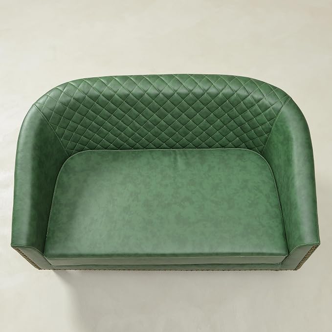 KINWELL 50" Faux Leather Upholstered Loveseat Sofa with 2 Swivel Barrel Accent Chairs, Minimalist Comfy 2-Seater Couch and Armchair for Small Spaces Apartment, Green