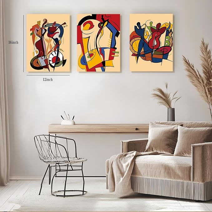 Colorful Abstract Wall Art Modern Street Graffiti Pictures Wall Decor Set of 3 Pcs, Colors Music Canvas Prints Posters Fantasy Paintings Home Artwork for Bedroom Living Room Home Decoration 12x16“