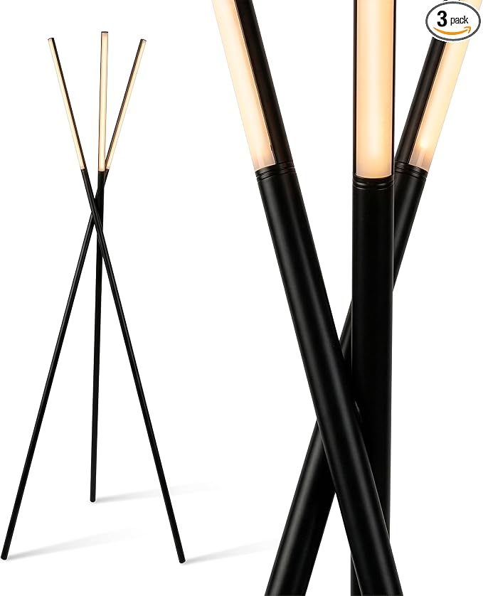 Brightech Stix LED Tripod Floor Lamp for Living Room - Dimmable Modern Standing Lamp, with 3 Lights for Bedroom - Contemporary Office Lighting- Black