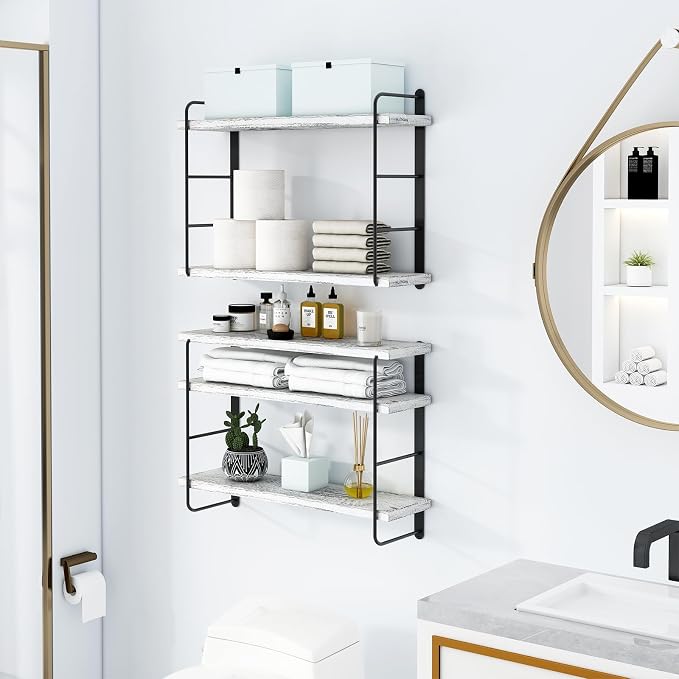 MXCSE Wall Shelves, Wall Mounted Bookshelves, DIY Floating Shelves for Wall, Wood Hanging Book Shelves for Room, Bedroom, Living Room, Easy Installation (Washed White, 50W x 17H)
