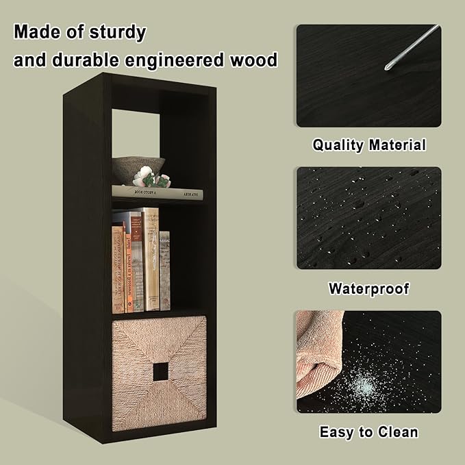 CTESNE【2026 Wooden Thick Frame 3 Cube Storage Organizer Shelf with Anti-Tipping Kits + Reversible Open Back Bookcase, Horizontal and Vertical Dual-use（Chocolate,11inch）