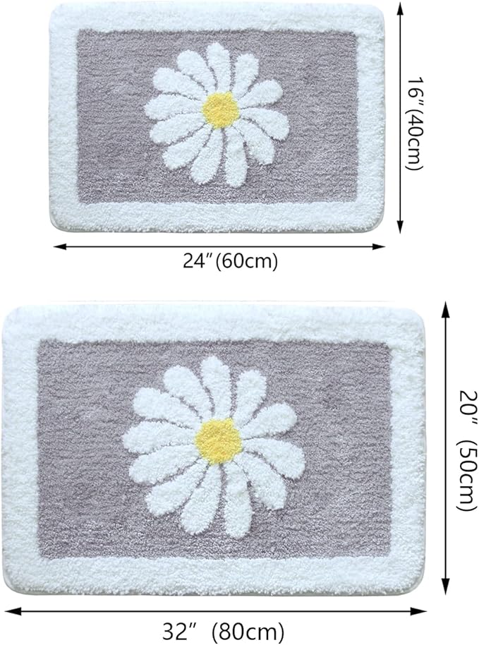 Bathroom Rugs, White Flower Fluffy Soft Superfine Fiber Rugs Non Slip Machine Wash Plush Bath Rugs for Bathroom Shower Room (20x32, Gray)