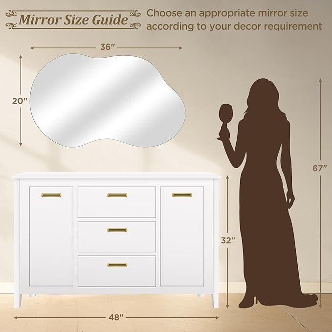 Frameless Wall Mirror - Irregular Bathroom Wall Mirror Decorative 20"x36" Asymmetrical Tempered Glass Frameless for Vanity, Bedroom, Living Room, Cloakroom, Entryway
