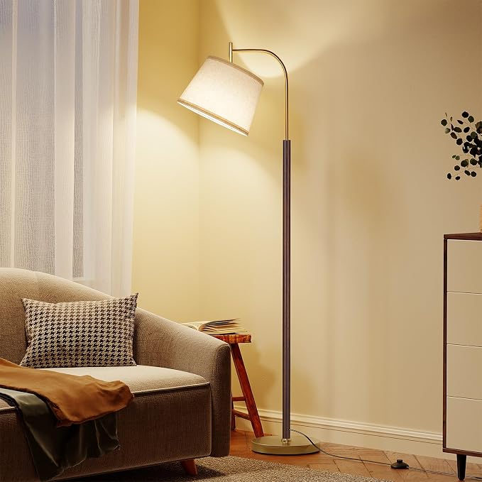 SUNMORY Wood Floor Lamp for Living Room, Mid Century Modern Floor Lamp with 3 Color Temperatures Bulb, Arc Standing Lamp with Adjustable Lampshade, Tall Reading Lamp for Bedroom, Corner, Office