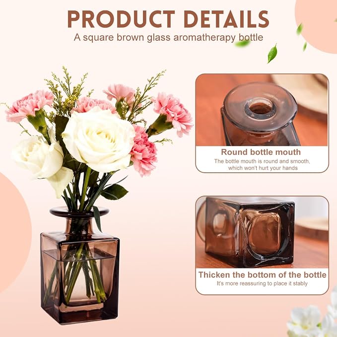 erioctry 150ml 5oz Square Amber Glass Diffuser Bottles Empty Refillable for Home Office Decor