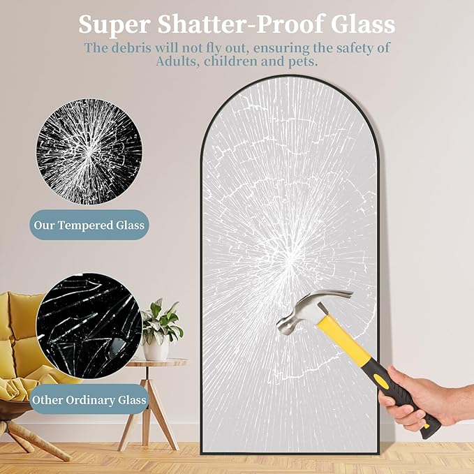 Full Length Mirror, 58"x21" Arched Full Body Mirror, Large Stand Up Aluminum Frame Floor Freestanding Hanging Leaning Mounted for Bedroom Living Room Entryway Black