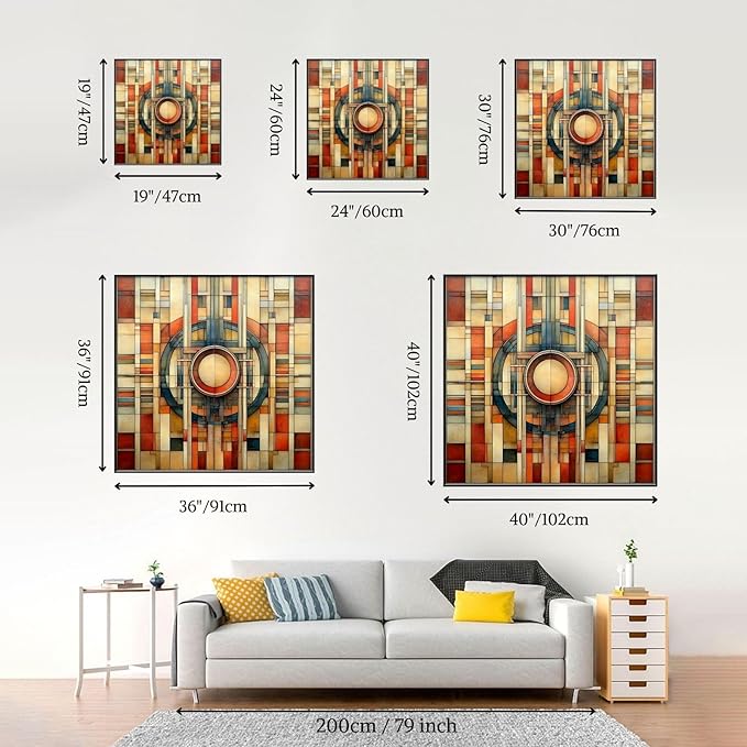 Glethua Mid Century Modern Colorful Canvas Wall Art, Geometric Abstract Wall Decor, Neutral Home Decor Aesthetic, Minimalist Artwork for Office Living Room Bedroom (Black Framed, 36"x36"/91x91cm)