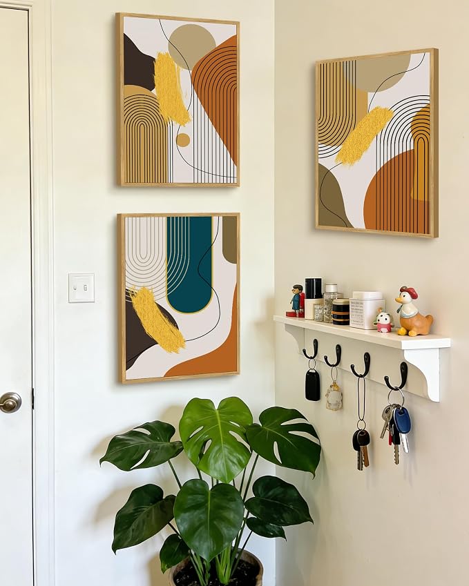 PHOPAGO Boho Abstract Framed Wall Art Modern Minimalist Luxury Gold Line Artwork Kitchen Dining Room Decor 11x14in Natural Framed