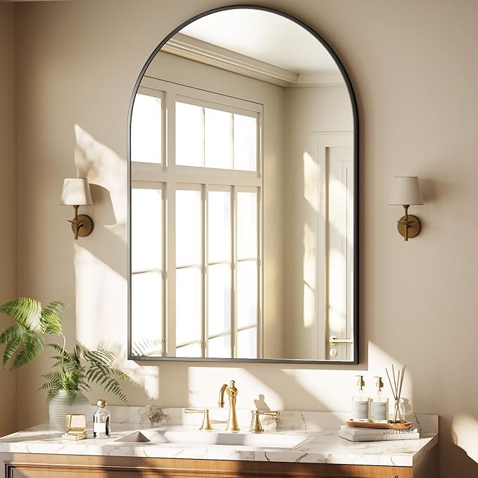 HARRITPURE Arched Bathroom Mirror - 30"x48" Black Large Wall Mounted Vanity Mirror Aluminum Alloy Frame Arch Wall Mirror for Living Room, Bedroom, Entryway