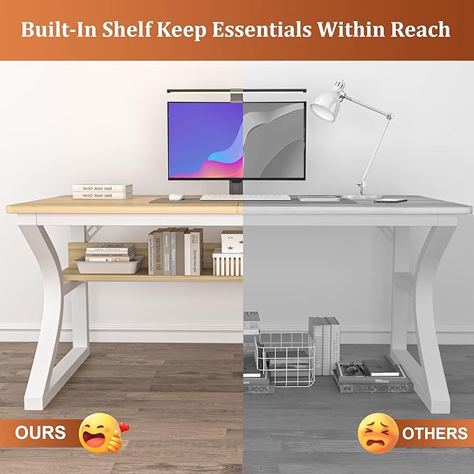 AZN Computer Desk, 47x24 in Computer Desk, Office Desk w/Storage & U-Size Metal Frame for Home Office Bedroom Gaming, Office Desk w/Water-Resistant, Scratchproof Surface, Light Walnut