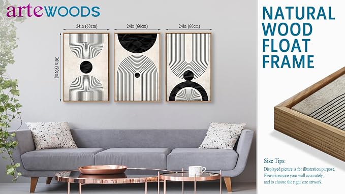 Framed Wall Art Canvas Set Mid Century Boho Pictures Modern Abstract Geometric Wall Decor Minimalist Black Beige Bohemian Canvas Painting Artwork for Living Room Bedroom Office 24"x36"x3 Natural