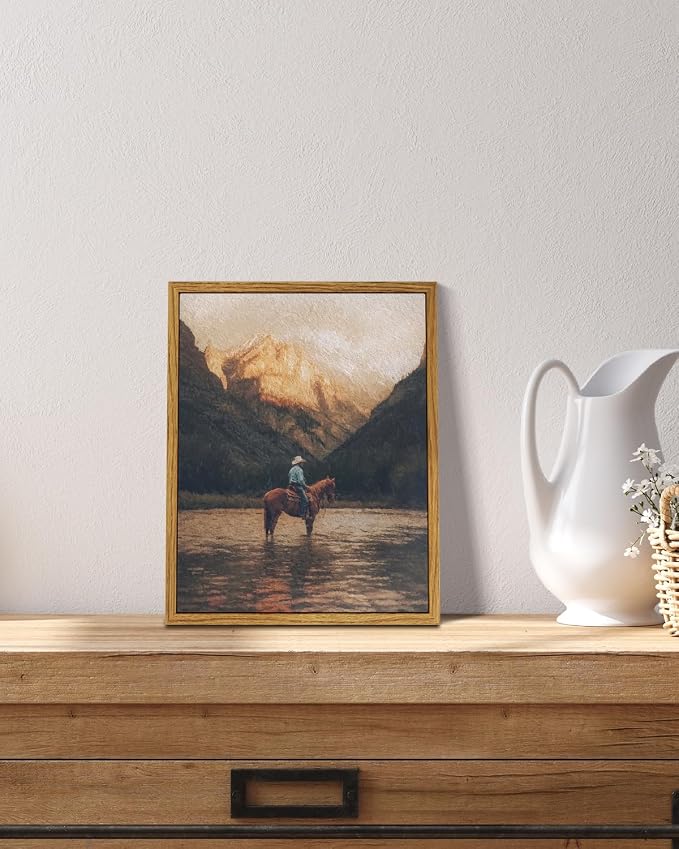 InSimSea Wall Art Framed Canvas for Living Room - Retro Horse Canvas Wall Decor Trendy Eclectic Vintage Landscape Artwork Prints Home Decor Gallery Picture Oil Painting Boho Office Wall Decor 8x10In