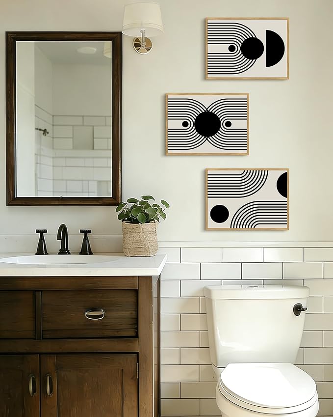 Drsoum Black Abstract Boho Wall Art Framed Modern Bohemian Wall Decor Geometry Lines Prints Ready to Hang 11x14in Natural Framed