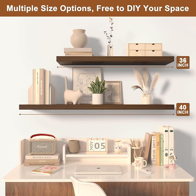Large Floating Shelves for Wall 24" W x 12" D x 1.2" H Deep Floating Shelves 1 Pack Floating Shelf Large Storage Space Wall Mount Shelf for Living Room Kitchen Bathroom Walnut
