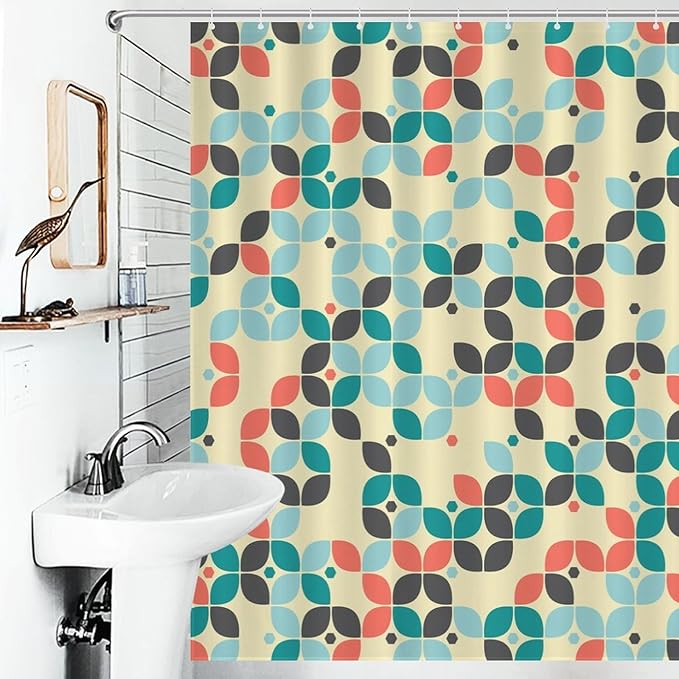 Mid Century Shower Curtain,Retro Abstract Modern Geometric Decor Bathroom Curtain Polyester Waterproof Fabric 66x72in（168x183cm）