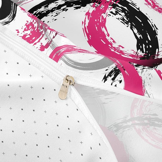 Geometric Circle Duvet Cover Set Twin Size,Retro Striped Swirls Bedding Set,Girls Women Room Decor,Modern Abstract Texture Art Simple Comforter Cover,Pink White Quilt Cover,1 Pillowcase(No Filler)