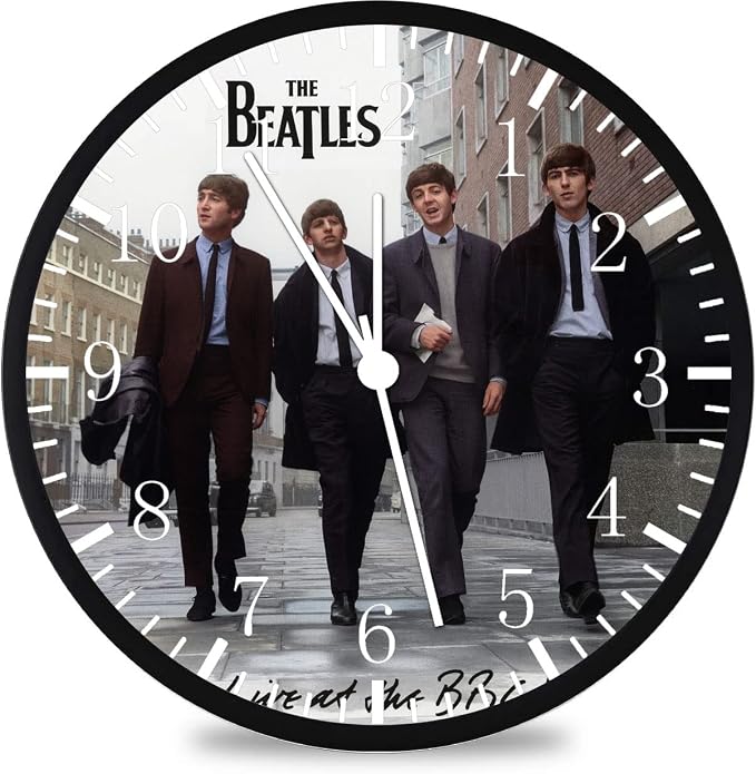 Borderless Black Frame Beatles Wall Clock Large 12'' Clear Glass Face Silent Non-Ticking Nice for Gift or Décor G80