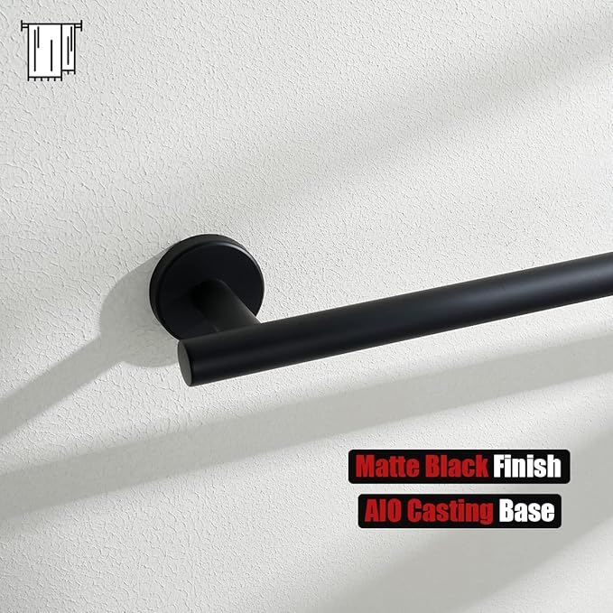 JQK Black Towel Bar, 12 Inch 304 Stainless Steel Thicken 0.8mm Hand Towel Rack, Bathroom Towel Holder Matte Black Wall Mount, Total Length 15 Inch TB110L12-PB