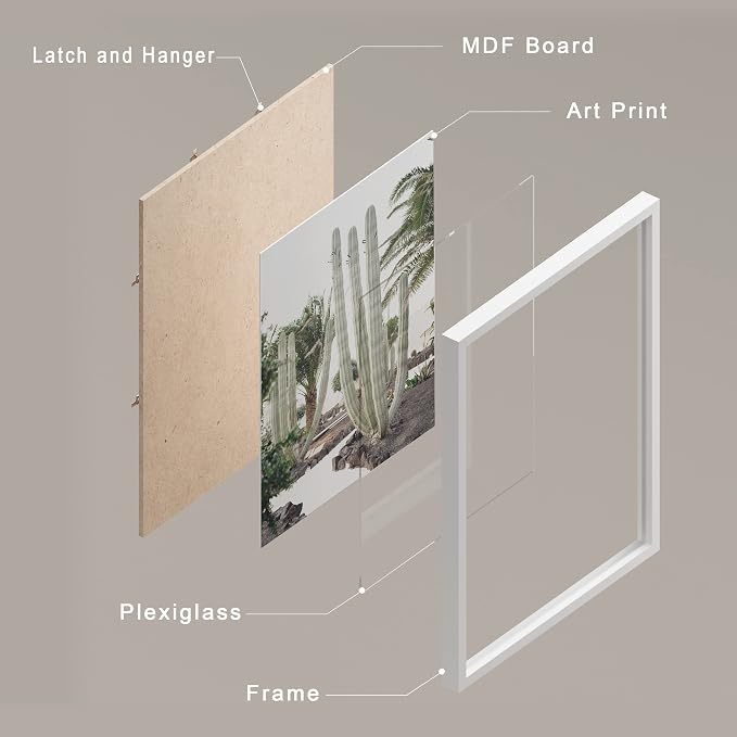 SIGNWIN Framed Cactus Desert Wall Art, Set of 4 Cactus Desert Wall Decor Prints, Nature Wilderness Wall Décor for Living Room, Bedroom - 8"x10"x 4 White