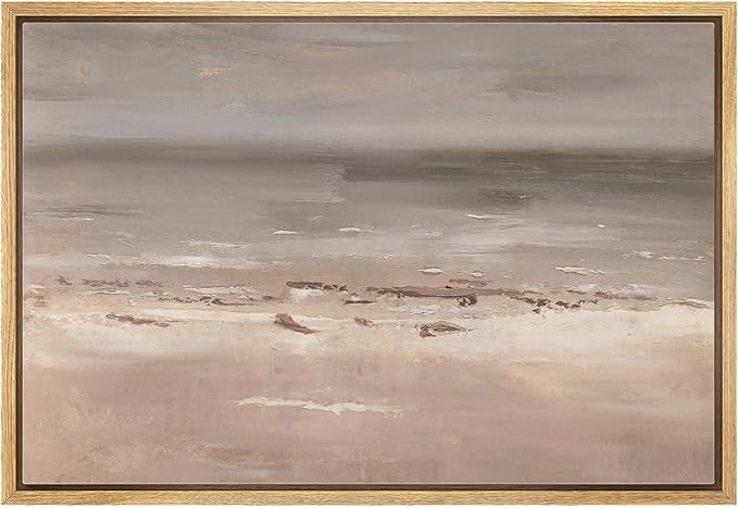 MUDECOR Framed Canvas Print Wall Art Calm Neutral Seascape Abstract Horizon in Earth Tones Illustrations Minimalism Decorative Bohemian Colorful Zen for Living Room, Bedroom, Office - 24"x36" NATURAL