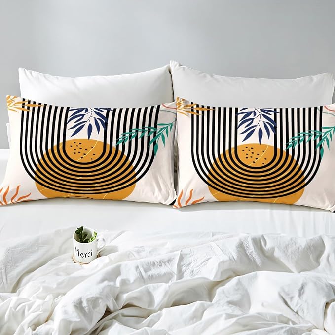Mid Century Comforter Cover Swirl Line Bed Set, Vintage Minimalit Duvet Cover Queen Size Modern Artwork Bedding Sets, Abstract Circle Spiral Bedspread Cover Lightweight for All Seasons