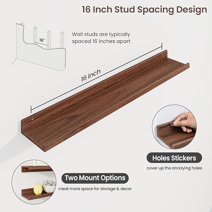 Axeman 36 Inch Floating Shelves | Walnut Picture Ledge Shelf Set of 3 | Rustic Wood Wall Shelves with Lip | 36" Walnut Picture Shelf for Wall with Ledge | Photo Shelves