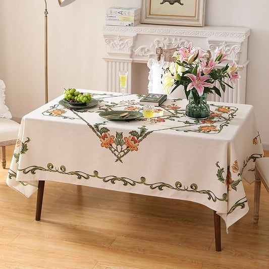 patdrea Designer Linen Square Tablecloth,Vintage French Floral Tablecloths,Wrinkle Free Table Cloth,Decorative Table Cover Cloth for Kitchen,Dining,Tea Party,Home,Christmas,67"*67"