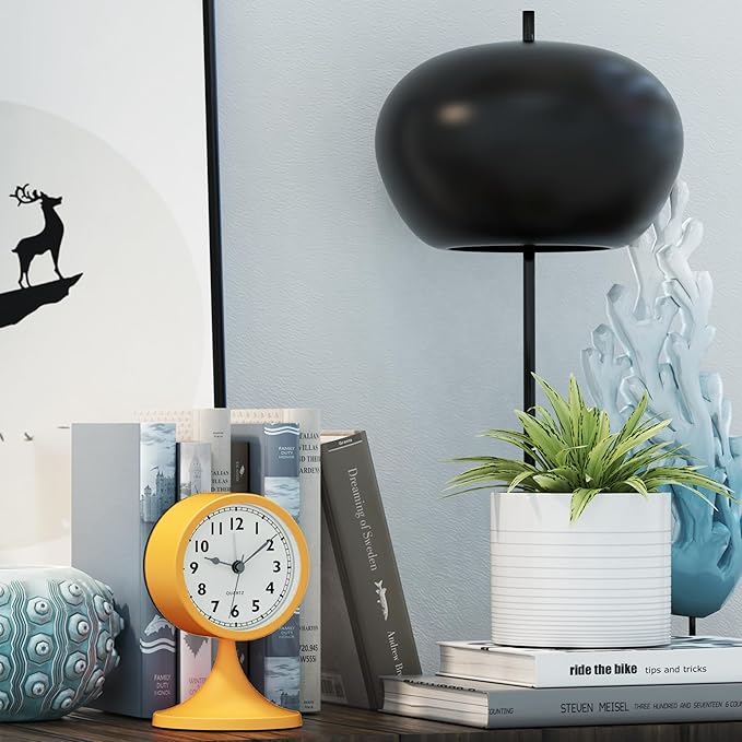 AYRELY® 3" Cute Analog Alarm Clock,Small Retro Table Clock Battery Operated,Slient Metal Desk Clock with Light for Living Room Decor,Bedroom,Bedside,Shelf (Orange)