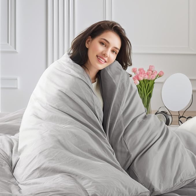 NEXHOME PRO Duvet Cover Set Kids Twin Size Linen Feel Textured Organic Natural 100% Washed Cotton Duvet Cover 2 Pieces Bedding Set with Zipper Closure, Breathable, Soft, Light Grey (No Comforter)