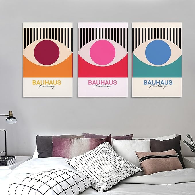 9W Bauhaus Poster Abstract Canvas Wall Art Set of 3 Modern Boho Decor For Bedroom Livingroom Frame-style 12x18inch(30x45cm)