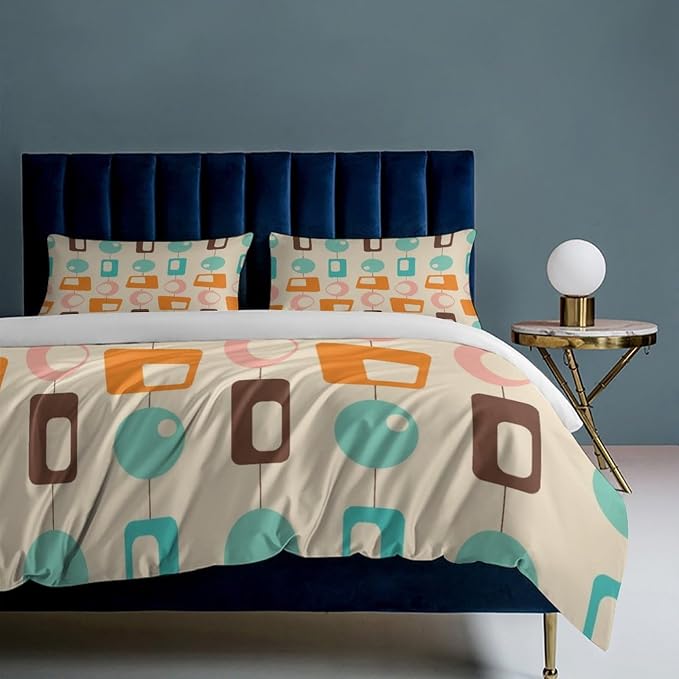 Colorful Aesthetic Comforter Cover Geometry Bed Set, Retro Atomic Duvet Cover，Modern Mid Century Bedding Sets，Aesthetic Abstract Art Bedding 3 Piece (1 Duvet Cover 79"x90" + 2 Pillow Sham 20"x30")