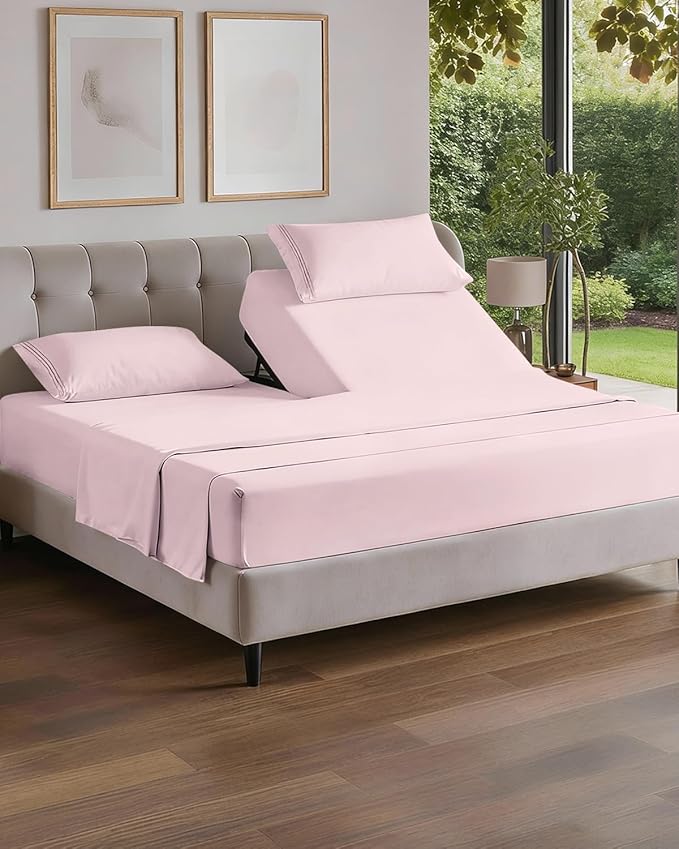 Flex Top Split Head King 4 Piece Sheet Set - Ultra-Soft, Breathable & Cooling Bed Sheets Set - Hotel Luxury Bedding for Women & Men with Deep Pockets - Wrinkle & Fade Free - Oeko-Tex - Lavender Pink