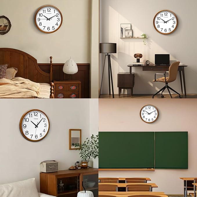 TIMESS Wall Clock, Classic Wood Style Finish, 18 Inch Non-Ticking Silent Battery Operated Analog Clock, Ideal Retro Decor for Home, Bedroom, Living Room, Kitchen, Bathroom, Office(Wood Yellow)