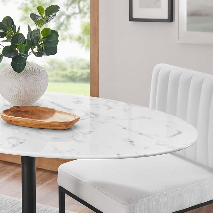 Modway Lippa 48" Oval Artificial Marble Dining Table, Black White