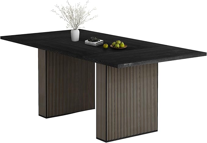 78 Inch Rectangular Dining Table for 6 to 10, Farmhouse Fluted Dining Kitchen Table, Modern Wood Long Dining Table for Kitchen Living Room, Black