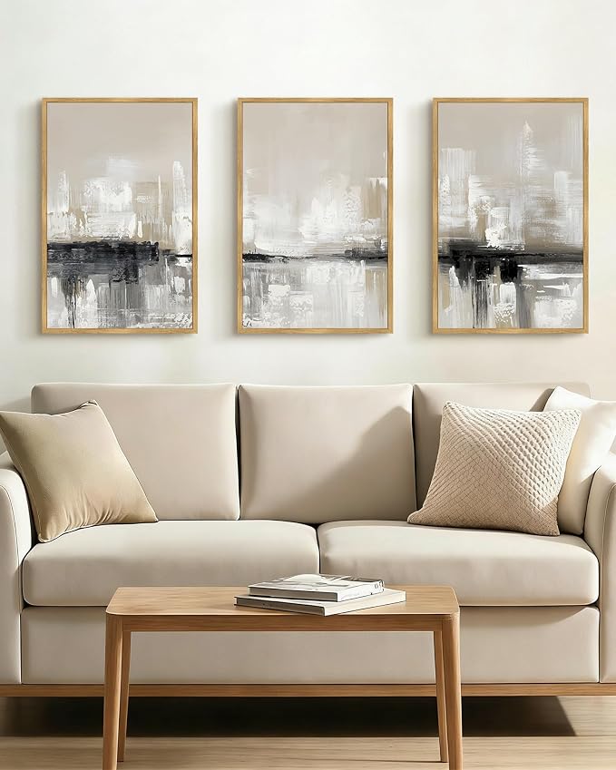 Drsoum Large 16x24in Abstract Framed Wall Art Decor Color Field Abstract Landscape Illustrations Modern Art Decorative Ready To Hang - Natural Framed